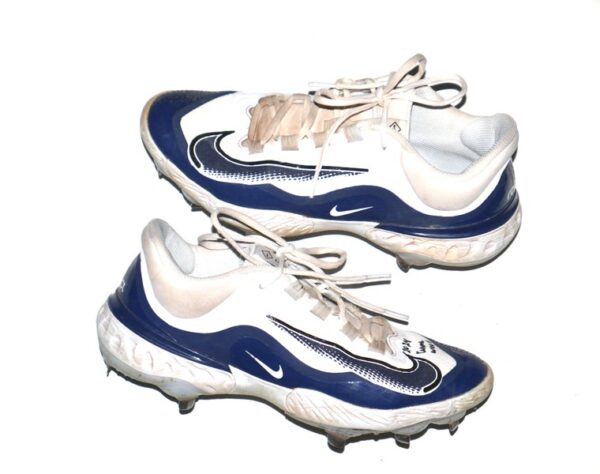 Yohel Pozo 2024 Las Vegas Aviators Game Worn & Signed White & Blue Nike React Baseball Cleats