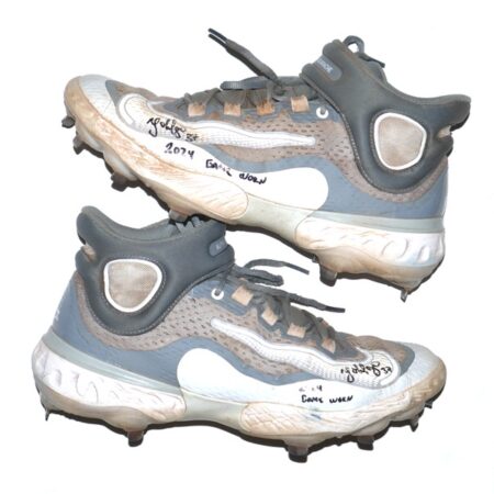 Yohel Pozo 2024 Oakland Athletics #32 Game Worn & Signed Grey & White Nike React Baseball Cleats