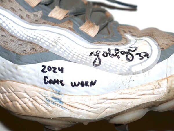 Yohel Pozo 2024 Oakland Athletics #32 Game Worn & Signed Grey & White Nike React Baseball Cleats