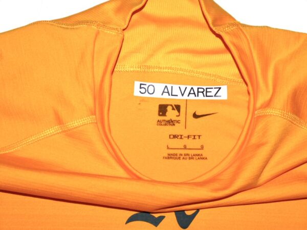 Armando Alvarez 2024 Game Worn & Signed Official Oakland Athletics 50 ALVAREZ Long Sleeve Nike Dri-Fit Shirt