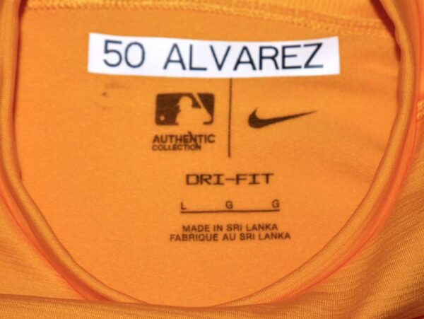 Armando Alvarez 2024 Game Worn & Signed Official Oakland Athletics 50 ALVAREZ Long Sleeve Nike Dri-Fit Shirt