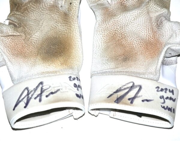 Armando Alvarez 2024 Oakland Athletics Game Used & Signed White & Black Nike Alpha Elite Batting Gloves