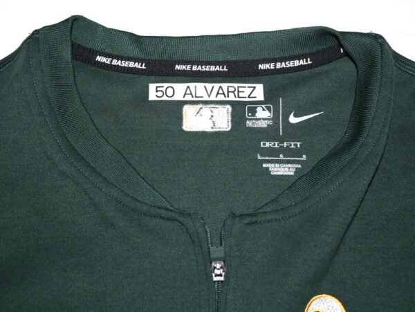 Armando Alvarez 2024 Player Issued & Signed Official Oakland Athletics 50 ALVAREZ Nike Quarter Zip Pullover - Worn for Batting Practice!