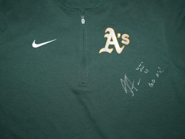 Armando Alvarez 2024 Player Issued & Signed Official Oakland Athletics 50 ALVAREZ Nike Quarter Zip Pullover - Worn for Batting Practice!