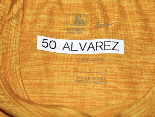 Armando Alvarez 2024 Practice Worn & Signed Official Oakland Athletics 50 ALVAREZ Nike Dri-Fit Shirt