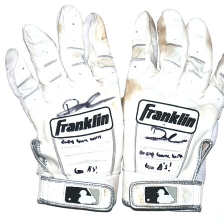 Drew Lugbauer 2024 Las Vegas Aviators Game Worn & Signed White Franklin Batting Gloves