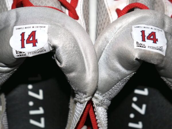 Logan O’Hoppe 2024 Los Angeles Angels #14 Game Worn & Signed Grey, Tan & Red Adidas Three Stripe Life Baseball Cleats