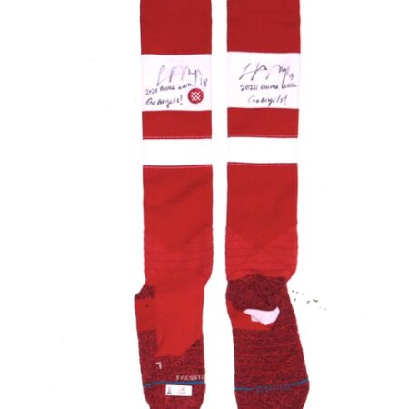 Logan O’Hoppe 2024 Los Angeles Angels Game Worn & Signed Go Angels! Red & White Stance MLB Socks