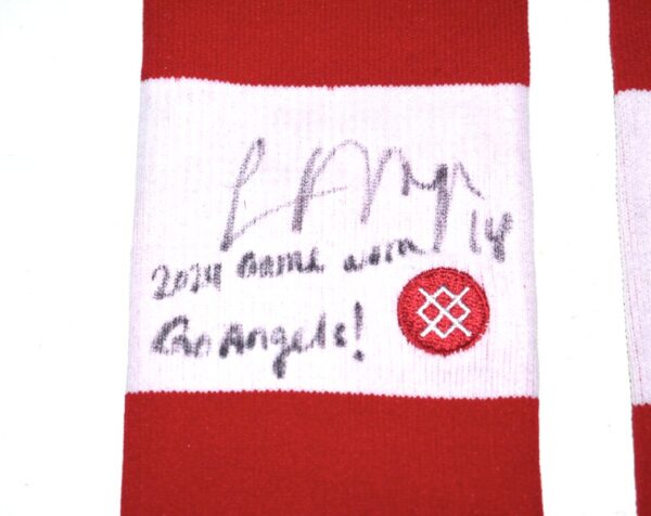 Logan O’Hoppe 2024 Los Angeles Angels Game Worn & Signed Go Angels! Red & White Stance MLB Socks