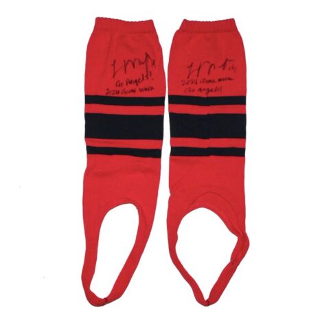 Logan O’Hoppe 2024 Los Angeles Angels Game Worn & Signed Red & Black Baseball Stirrups