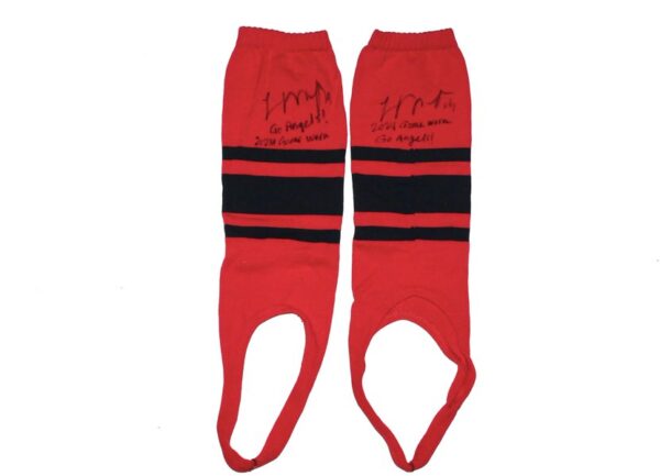 Logan O’Hoppe 2024 Los Angeles Angels Game Worn & Signed Red & Black Baseball Stirrups