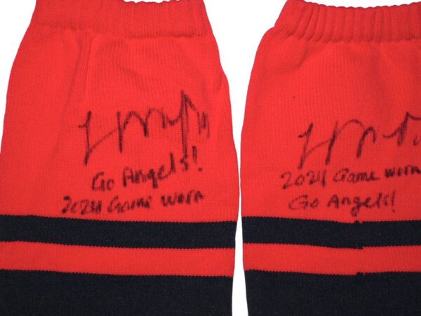 Logan O’Hoppe 2024 Los Angeles Angels Game Worn & Signed Red & Black Baseball Stirrups