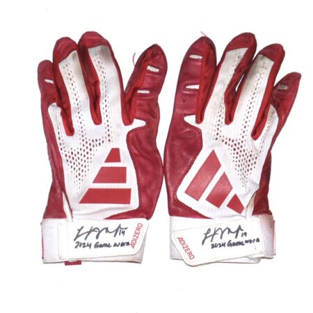 Logan O’Hoppe Los Angeles Angels 2024 Game Worn & Signed Red & White Adidas Adizero Gloves