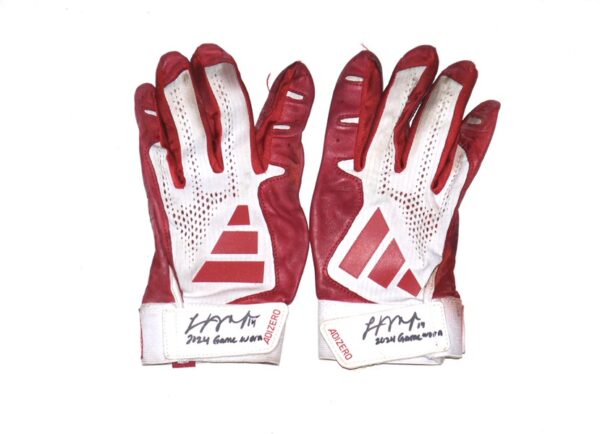 Logan O’Hoppe Los Angeles Angels 2024 Game Worn & Signed Red & White Adidas Adizero Gloves