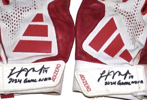 Logan O’Hoppe Los Angeles Angels 2024 Game Worn & Signed Red & White Adidas Adizero Gloves