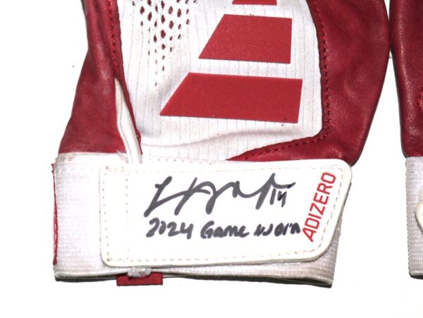 Logan O’Hoppe Los Angeles Angels 2024 Game Worn & Signed Red & White Adidas Adizero Gloves