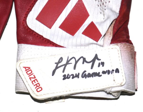 Logan O’Hoppe Los Angeles Angels 2024 Game Worn & Signed Red & White Adidas Adizero Gloves