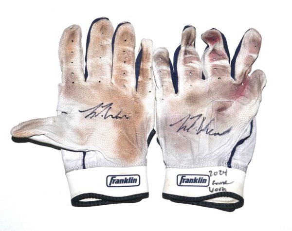 Luke Waddell 2024 Gwinnett Stripers Game Worn & Signed White & Blue Franklin Batting Gloves