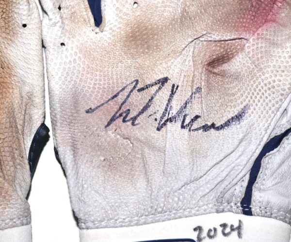 Luke Waddell 2024 Gwinnett Stripers Game Worn & Signed White & Blue Franklin Batting Gloves