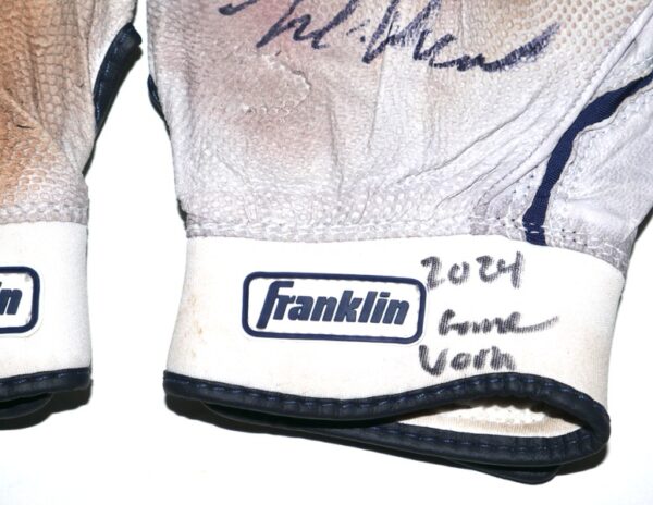 Luke Waddell 2024 Gwinnett Stripers Game Worn & Signed White & Blue Franklin Batting Gloves