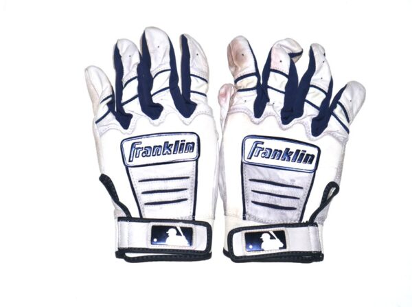 Luke Waddell 2024 Gwinnett Stripers Game Worn & Signed White & Blue Franklin Batting Gloves