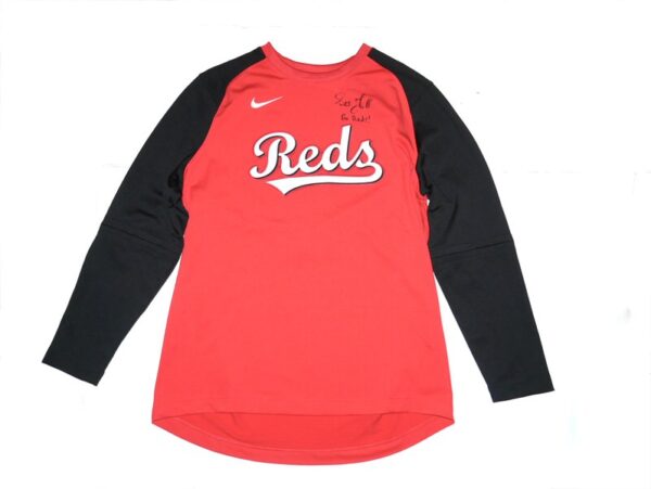 Stuart Fairchild 2024 Player Issued & Signed Official Cincinnati Reds FAIRCHILD 17 Nike Dri-Fit Baseball Pullover - Worn for Batting Practice!