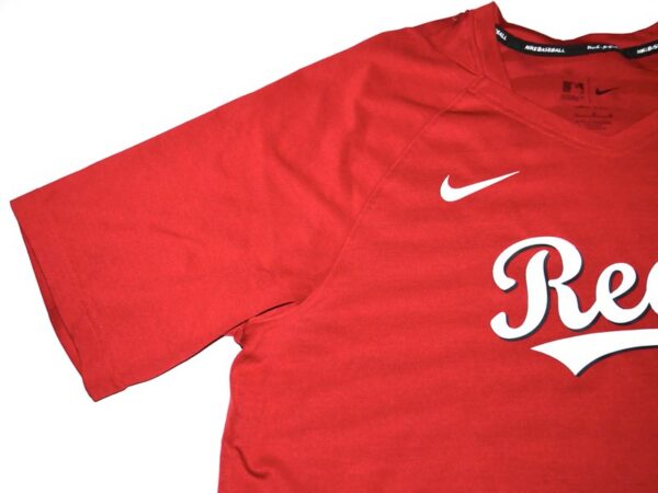 Stuart Fairchild 2024 Pregame Worn Official Cincinnati Reds Nike Authentic Collection Raglan Performance V-Neck Shirt