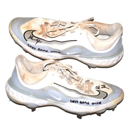 Adam Zebrowski 2024 Rome Emperors Game Worn & Signed White & Grey Nike React Baseball Cleats