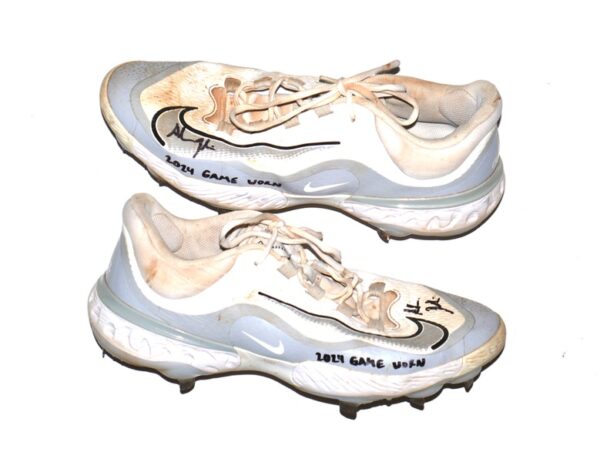 Adam Zebrowski 2024 Rome Emperors Game Worn & Signed White & Grey Nike React Baseball Cleats