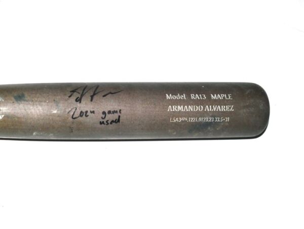 Armando Alvarez 2024 Oakland Athletics Game Used & Signed Chandler Model RA13 Baseball Bat - CRACKED