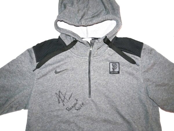 Armando Alvarez Dugout Worn & Signed San Francisco Giants Nike Authentic Collection Dry Flux Performance Quarter-Zip Short Sleeve Hoodie