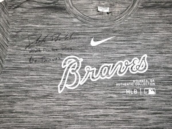 Drake Baldwin 2024 Practice Worn & Signed Official Grey Atlanta Braves "BALDWIN 81" Nike Dri-Fit XL Shirt