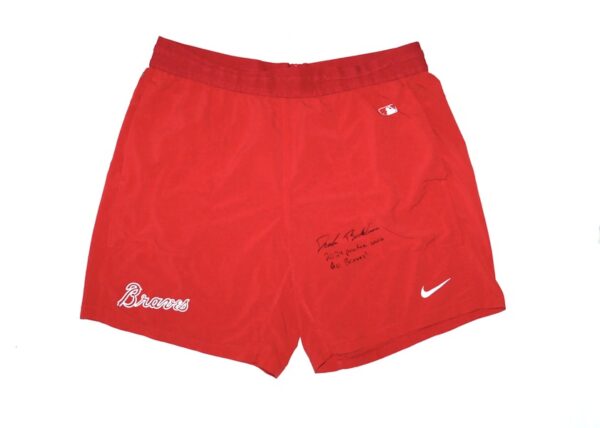 Drake Baldwin 2024 Practice Worn & Signed Official Red Atlanta Braves Nike Dri-Fit XL Shorts - Atlanta Braves 2025 #1 Prospect!