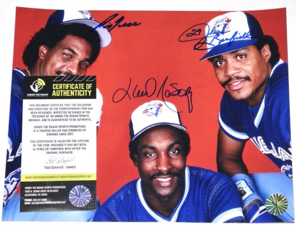 George Bell, Lloyd Moseby and Jesse Barfield Toronto Blue Jays Autographed Signed 8 x 10 Photo - Under The Radar COA6