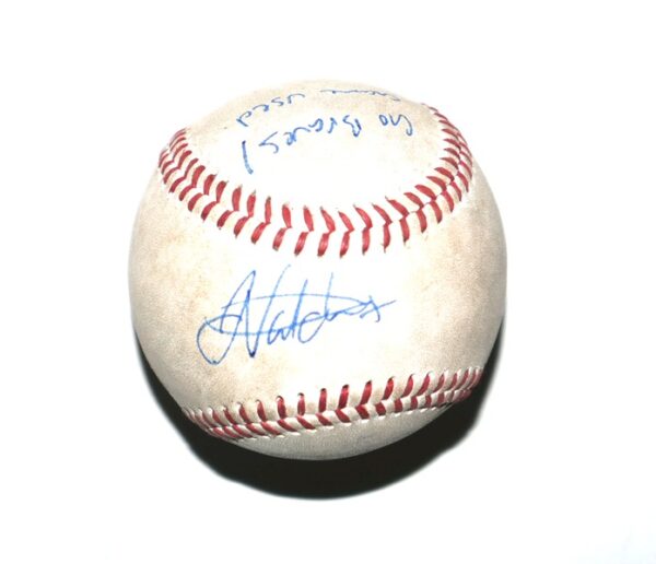 Javier Valdes Signed & Inscribed Go Braves! Game Used Official Minor League Baseball