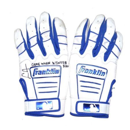 Logan Davidson 2024 Tigres del Licey Game Worn & Signed White & Blue Franklin Batting Gloves