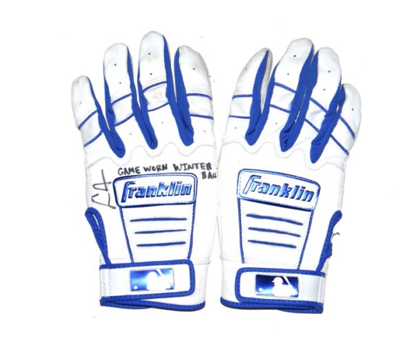 Logan Davidson 2024 Tigres del Licey Game Worn & Signed White & Blue Franklin Batting Gloves