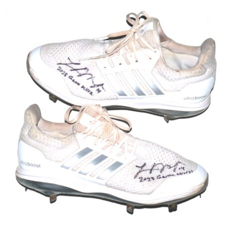 Logan O’Hoppe 2023 Los Angeles Angels #14 Game Worn & Signed White & Silver Adidas Ultraboost Cleats