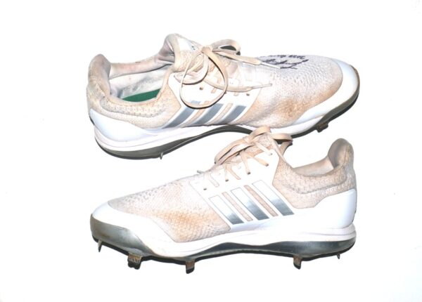 Logan O’Hoppe 2023 Los Angeles Angels #14 Game Worn & Signed White & Silver Adidas Ultraboost Cleats