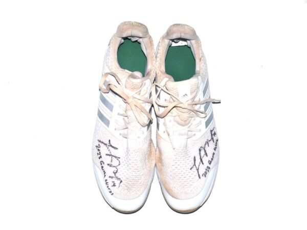 Logan O’Hoppe 2023 Los Angeles Angels #14 Game Worn & Signed White & Silver Adidas Ultraboost Cleats