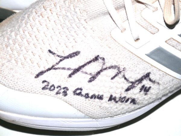 Logan O’Hoppe 2023 Los Angeles Angels #14 Game Worn & Signed White & Silver Adidas Ultraboost Cleats