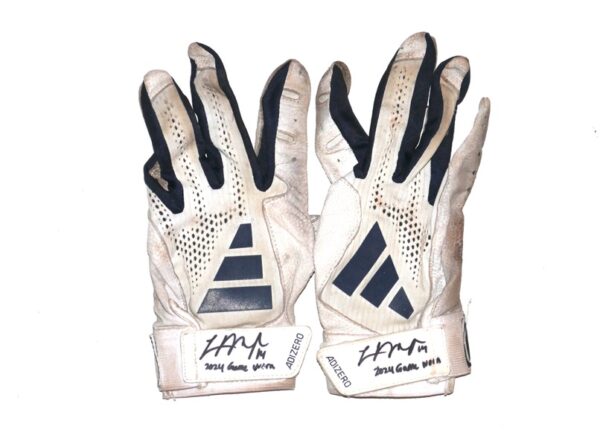 Logan O’Hoppe 2024 Los Angeles Angels Game Worn & Signed White & Blue Adidas Adizero #14 Gloves