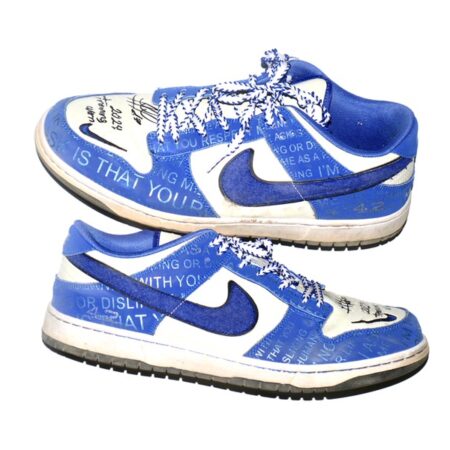 Rusber Estrada 2024 Leones de Ponce Training Worn & Signed White & Blue Nike Dunk Low Jackie Robinson Shoes