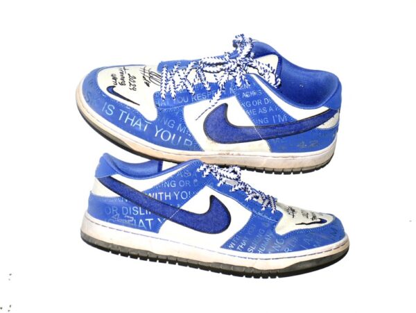 Rusber Estrada 2024 Leones de Ponce Training Worn & Signed White & Blue Nike Dunk Low Jackie Robinson Shoes