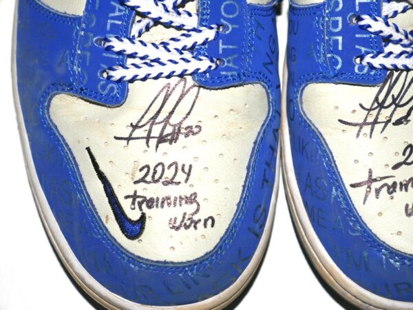 Rusber Estrada 2024 Leones de Ponce Training Worn & Signed White & Blue Nike Dunk Low Jackie Robinson Shoes