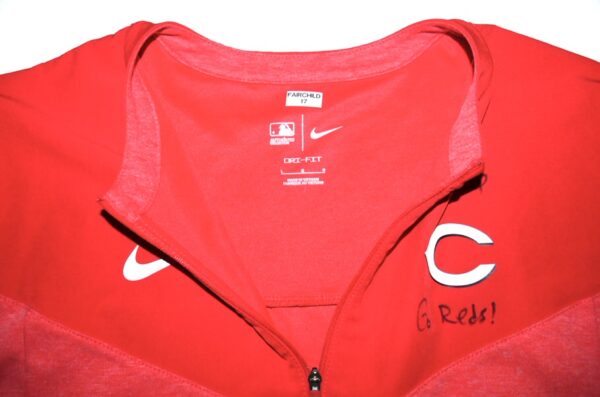 Stuart Fairchild 2024 Player Issued & Signed Official Cincinnati Reds FAIRCHILD 17 Nike Authentic Collection Game Time Performance Half-Zip Top