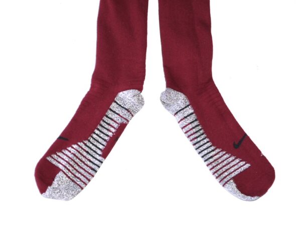 Jaryd Jones-Smith Washington Commanders 2023 Training Camp Worn Long Burgundy Nike XL Socks