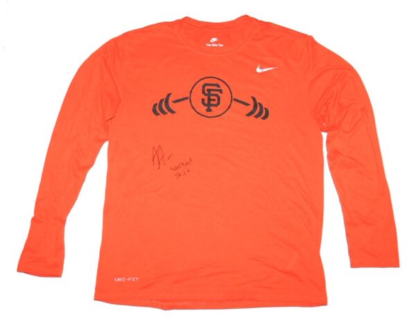 Armando Alvarez Practice Worn & Signed Official San Francisco Giants DOMINATE Long Sleeve Nike Dri-Fit Shirt