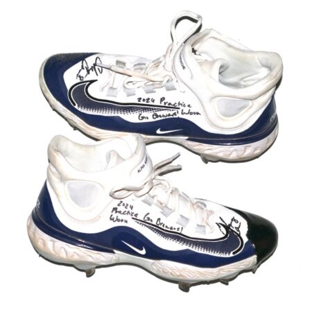 Coleman Crow 2024 Milwaukee Brewers Practice Worn & Signed White & Blue Nike Alpha Huarache Baseball Cleats