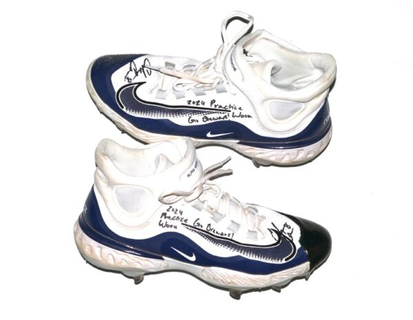 Coleman Crow 2024 Milwaukee Brewers Practice Worn & Signed White & Blue Nike Alpha Huarache Baseball Cleats